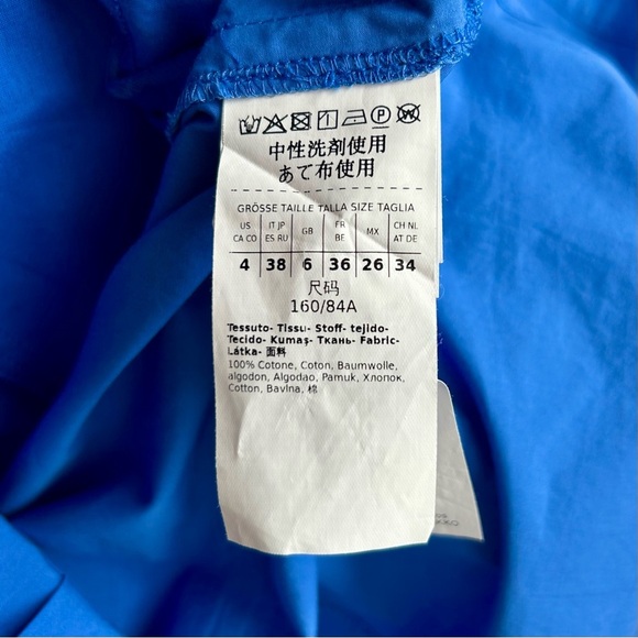 Max Mara Poplin Shirt Dress Royal Blue Long Sleeve Side Tie Button Front Size 4 - Picture 11 of 11